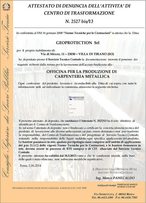Attestato di denuncia ad operare
